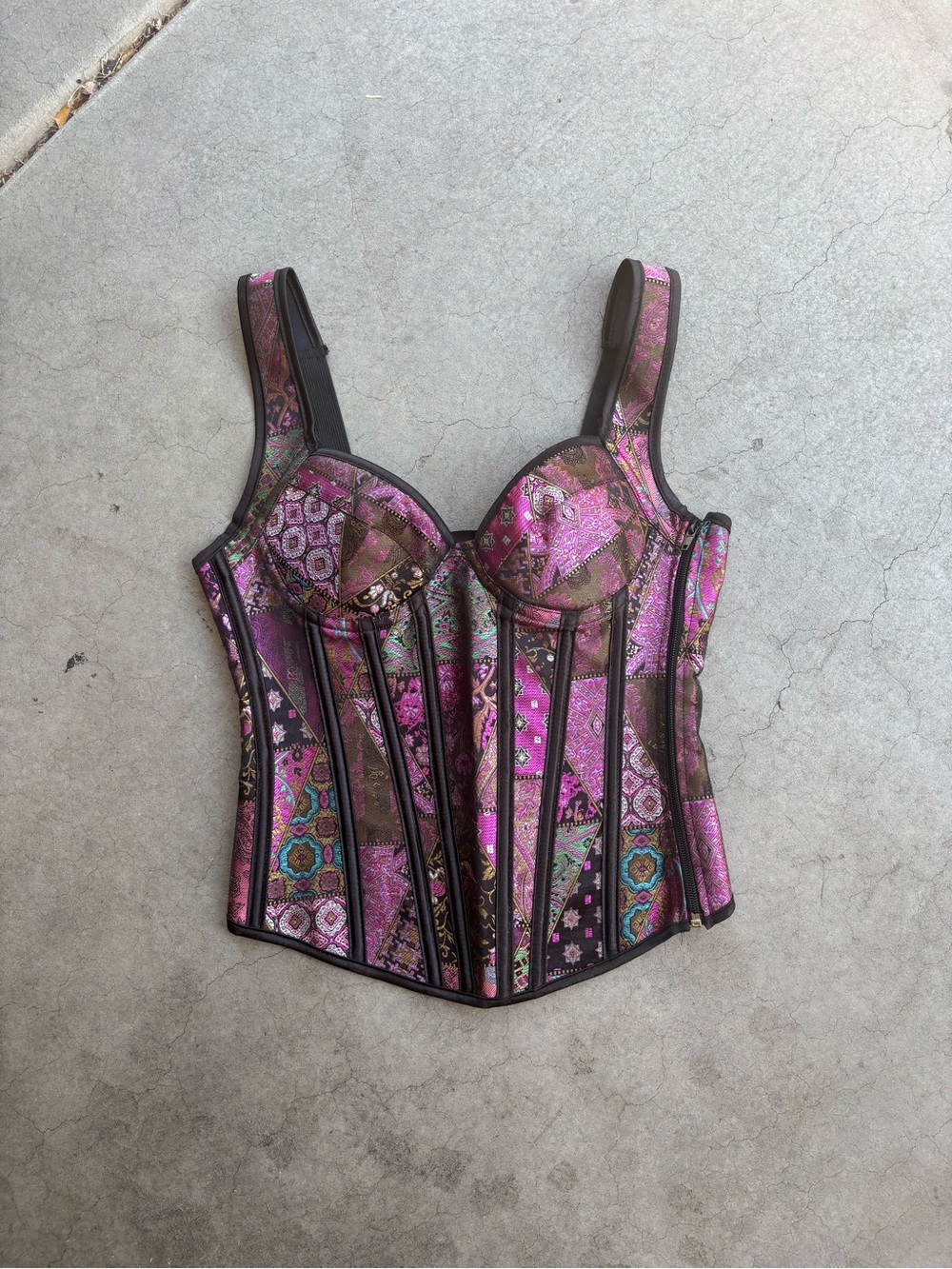 Patchwork Corset Top Lace Up Bustier Fairy Grunge Y2K